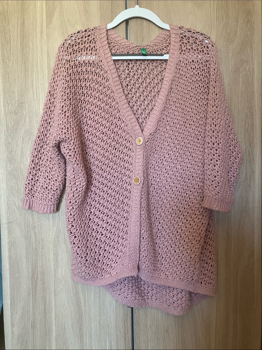 United Colors Of Benetton Dusty Rose Open Knit Button Cardigan